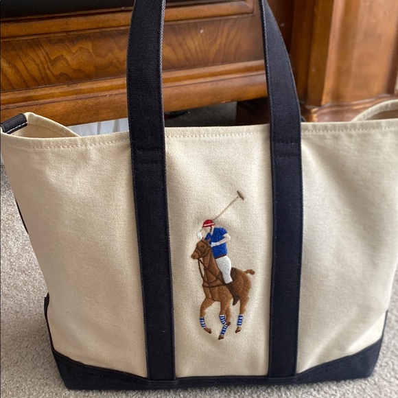 Polo Ralph Lauren Handbags - Polo by Ralph Lauren Beige and Black Tote Bag